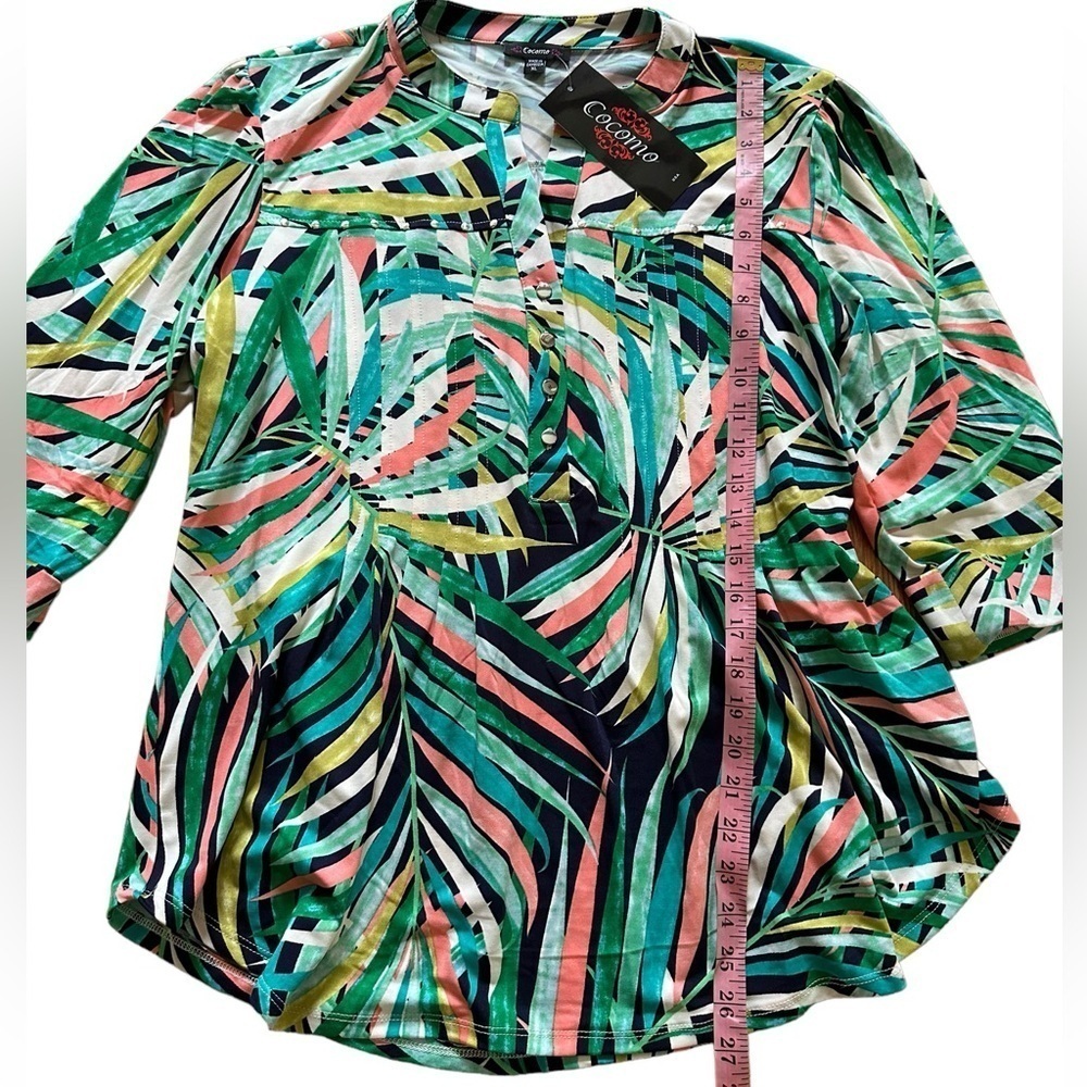 COCOMO XL Green Multicolored 3/4 sleeve Studded women’s Pintuck Blouse t… - Picture 9 of 12